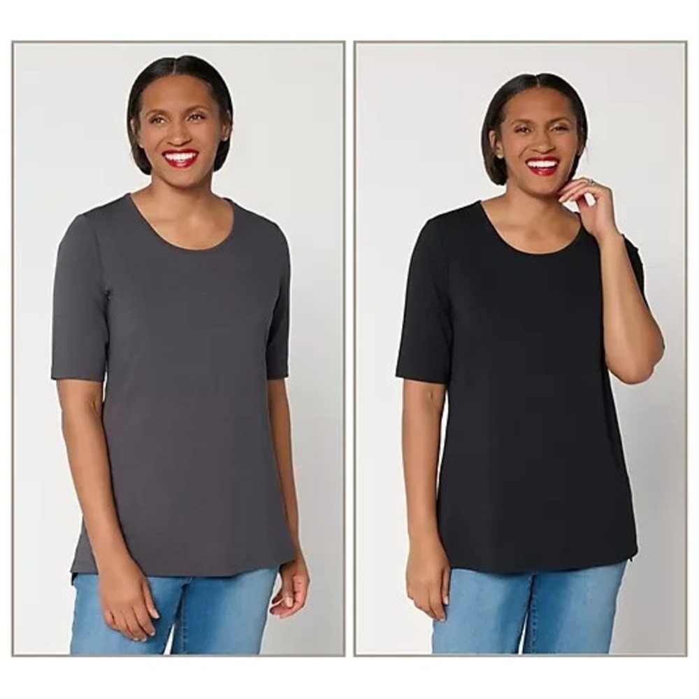 Denim & Co. Essentials Regular So Soft Jersey 2-Pack Tunics Black/Charcoal, 2X